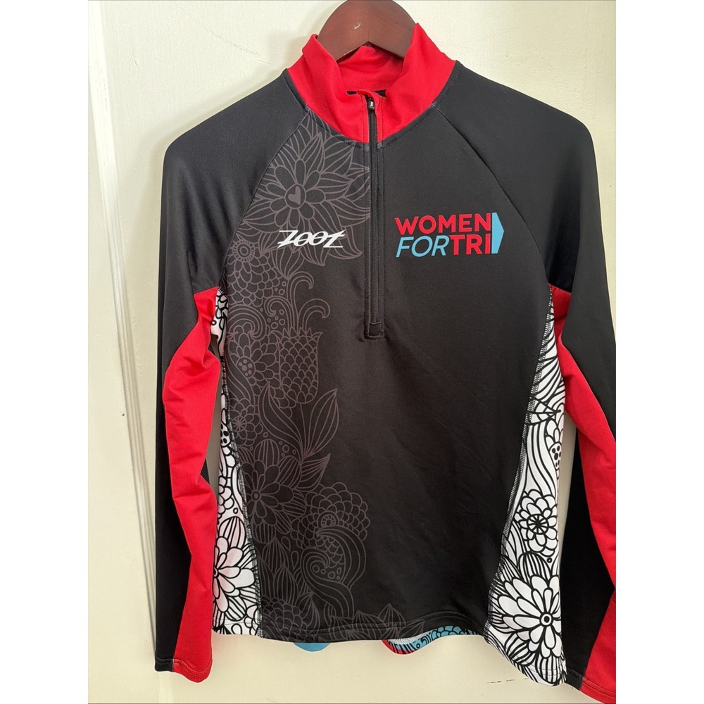 Zoot  Women's MED Cycling Jersey Pink Black White 1/4 Zip Long Sleeve